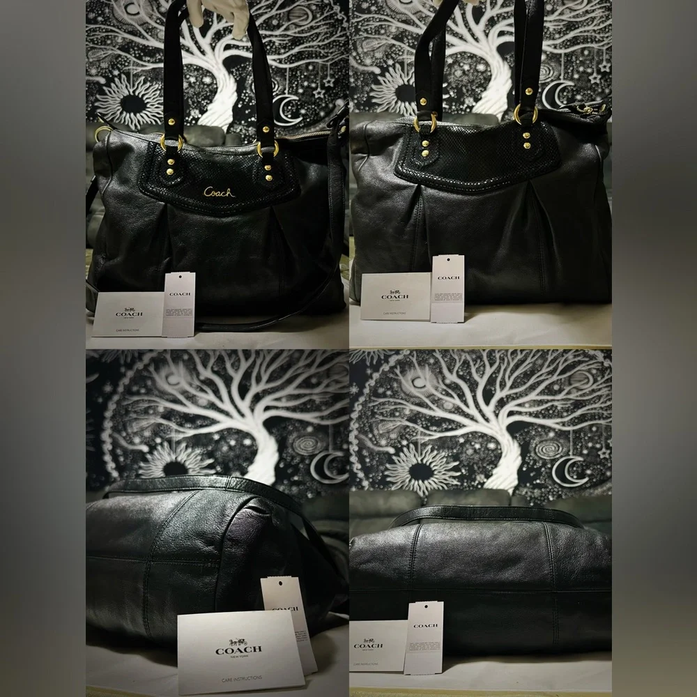 Vintage Style Y2K Coach Black Leather Shoulder Bag with Gold Accents make offer - Picture 9 of 17